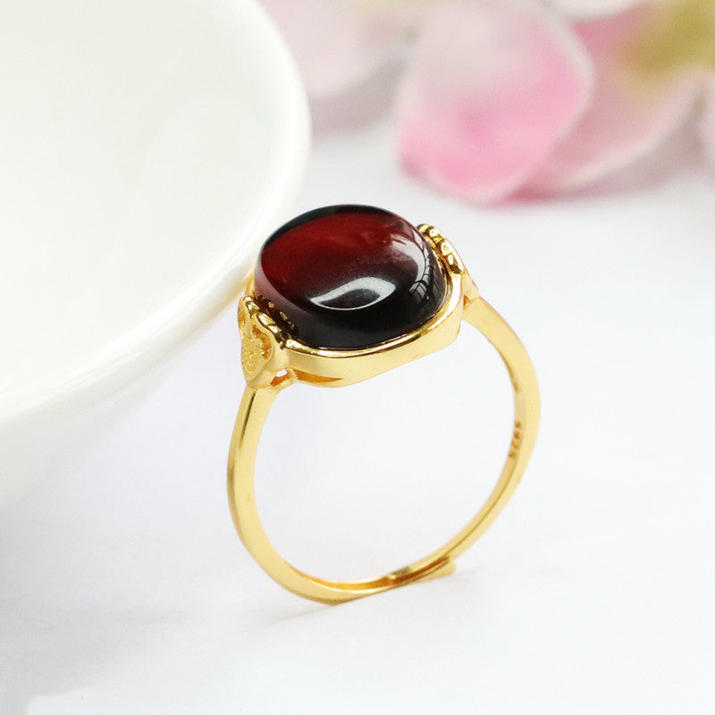 Sterling Silver Oval Beeswax Amber Ruyi Ring - Fortune's Favor
