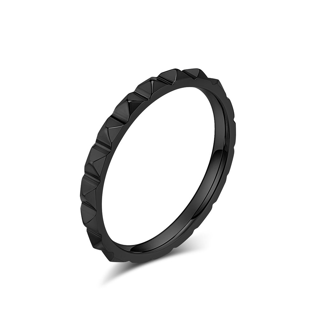INS Pyramid Plaid Pattern Titanium Steel Tail Ring for Men