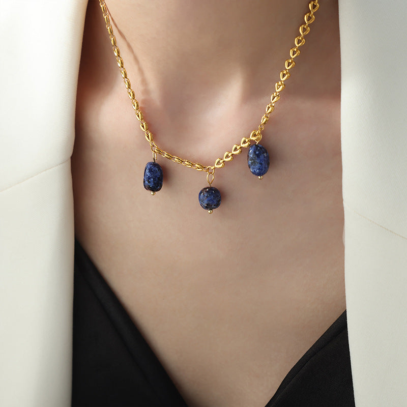 Elegant Gold-Plated Lapis Lazuli Agate Pendant Necklace for Women