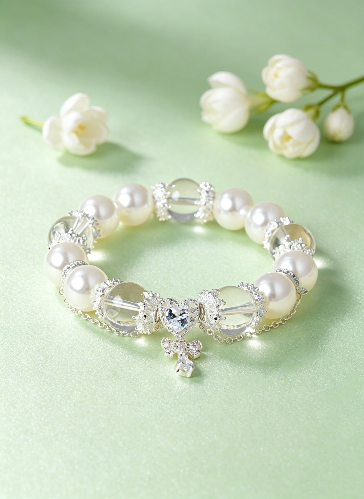 Rose Quartz Crystal Butterfly Heart Bracelet