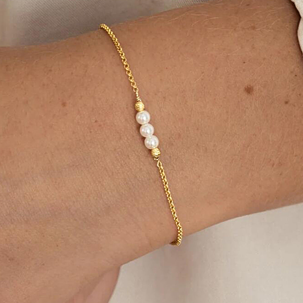 S925 Sterling Silver Beaded Pearl Bracelet And Elegant
