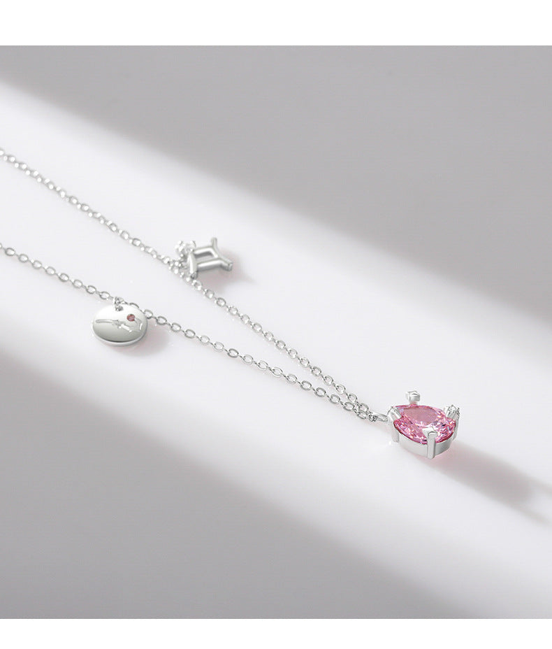 Sterling Silver Gemini Collarbone Necklace with Zircon Gemstones