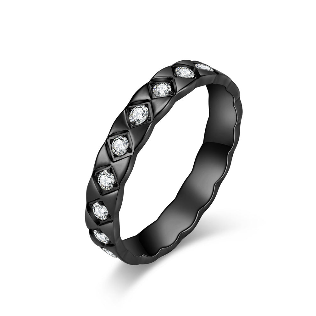 Steel Ring - Elegant Zircon Rhombus Engraving