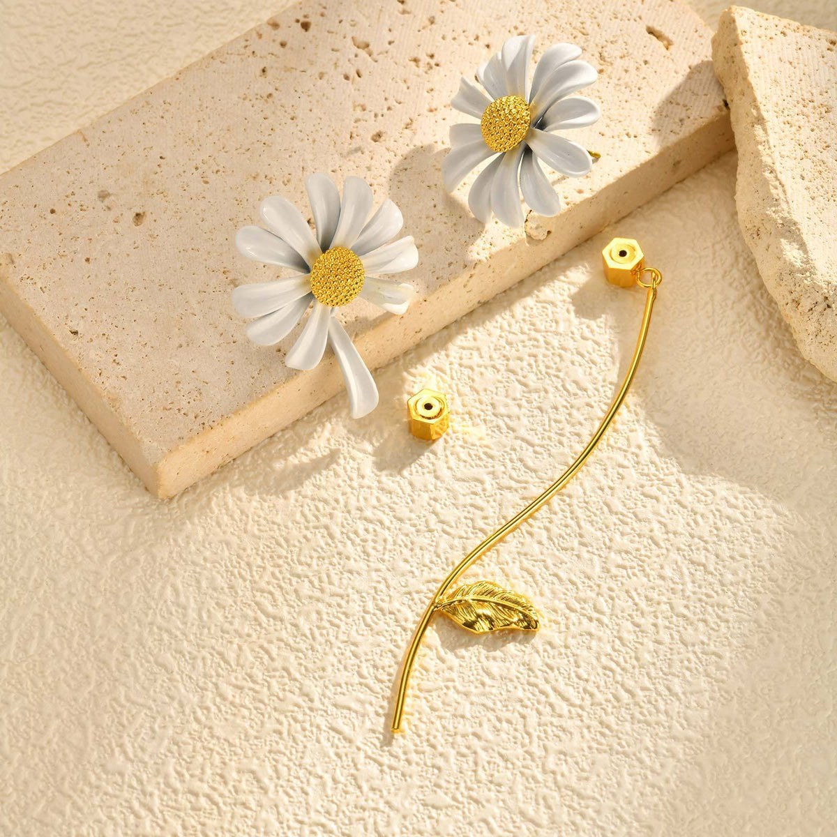 Asymmetric White Daisy Statement Earrings