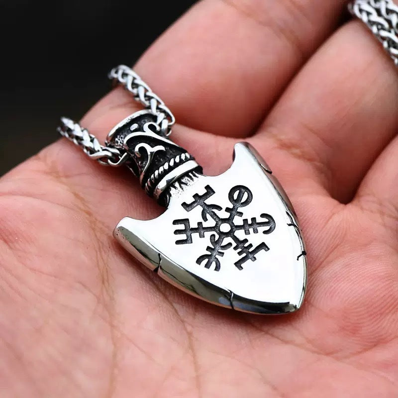 1. Planderful Shield Logo Pendant Necklace Stainless Steel Mens Jewelry Gift For Him