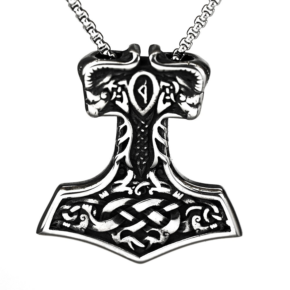 European and American Jewelry Titanium Steel Pendant Men's Necklace Hip Hop Viking Thor Hammer
