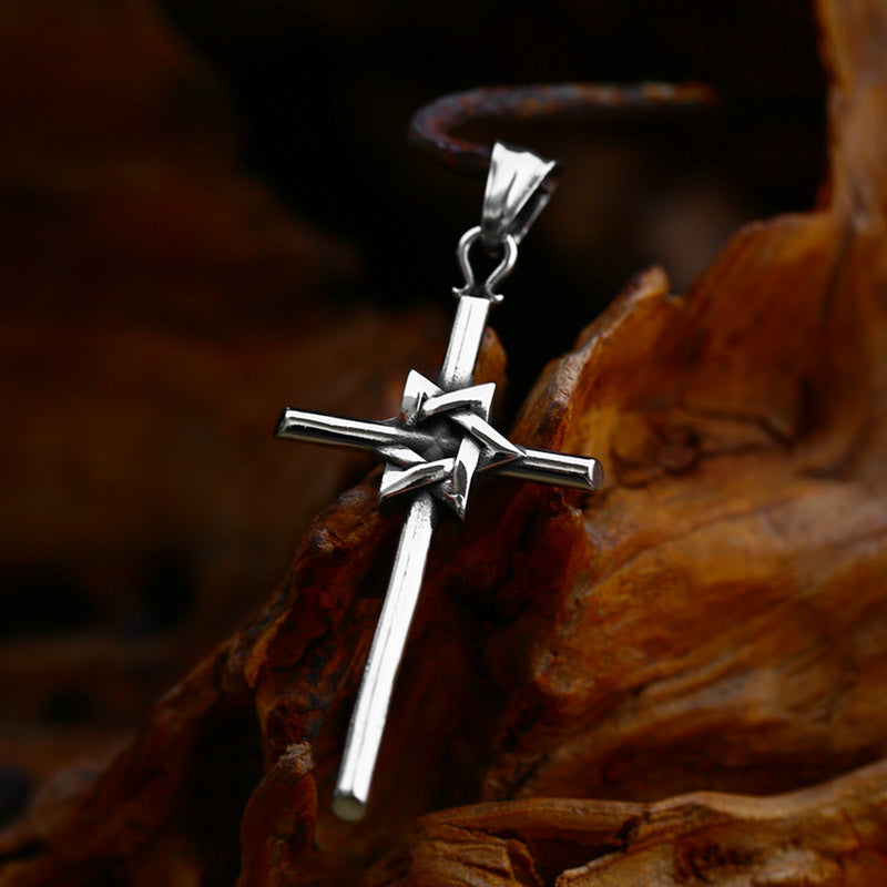 Elegant Titanium Steel Cross Pendant with Hexagram Design for Men