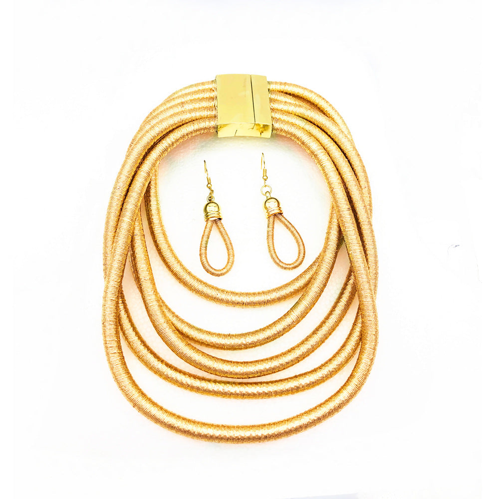 European and American Style Multi-layer Braided Black Necklace Set with Cross-border Choker - Elegant Jewelry Set