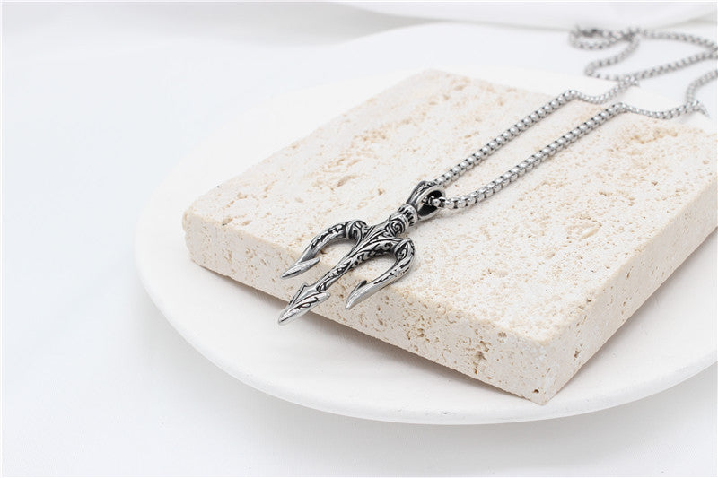 Sea King Trident Pendant Titanium Steel Unisex Protection Necklace For Men And Women By Planderful