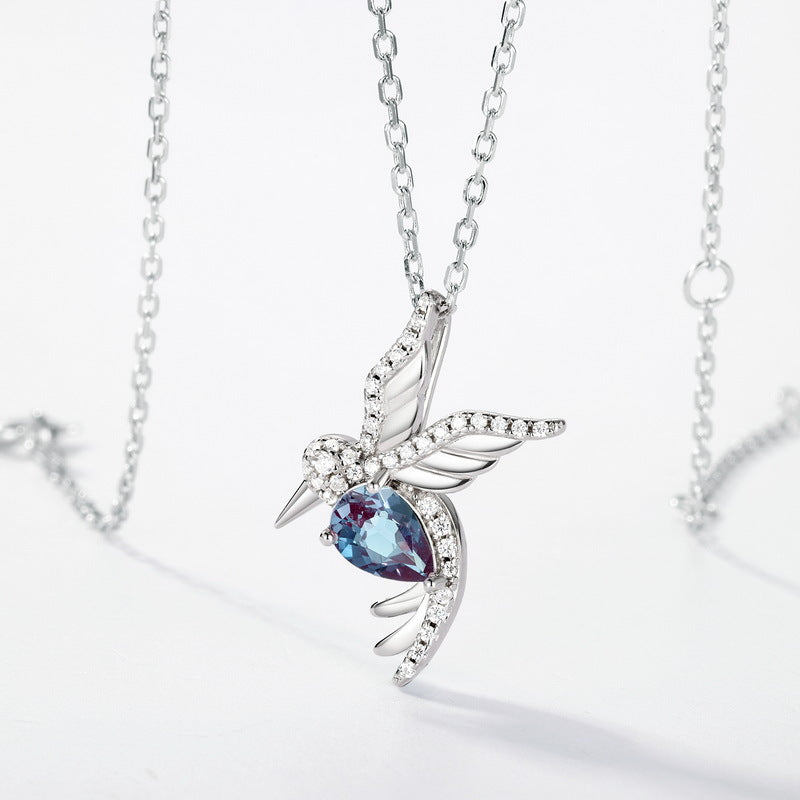 S925 Sterling Silver Lab-Grown Alexandrite Guardian Wing Necklace