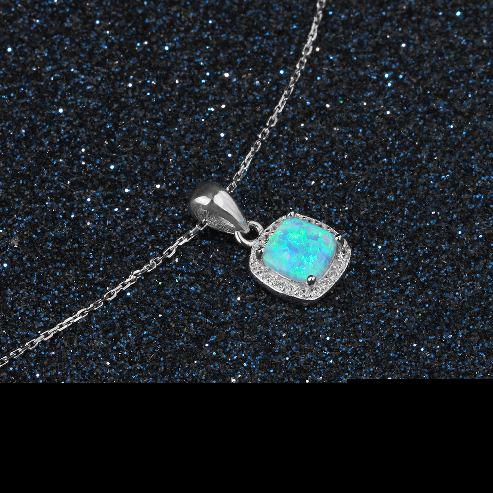 Planderful Jewelry Cushion Cut Opal Necklace Sterling Silver
