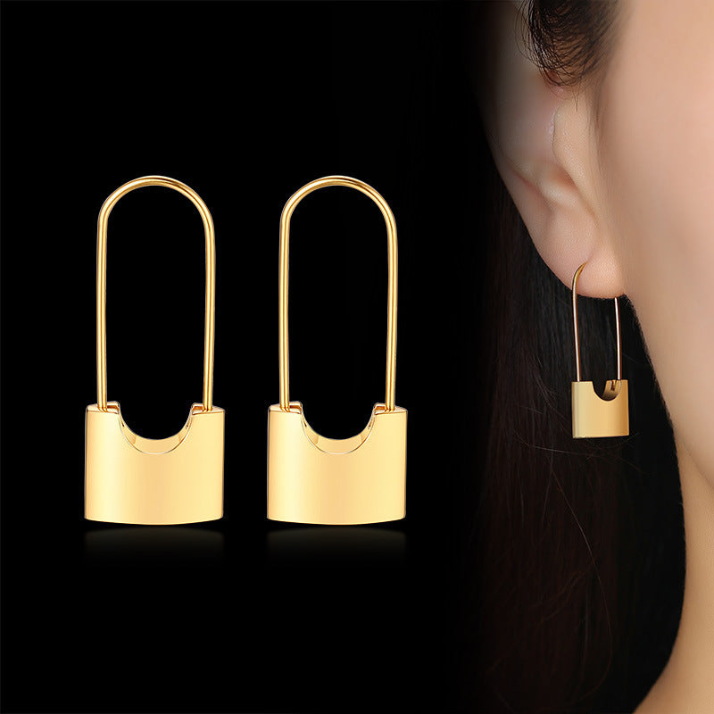 Korean Earrings Stainless Steel Lock Exaggerated Gold Jewelry