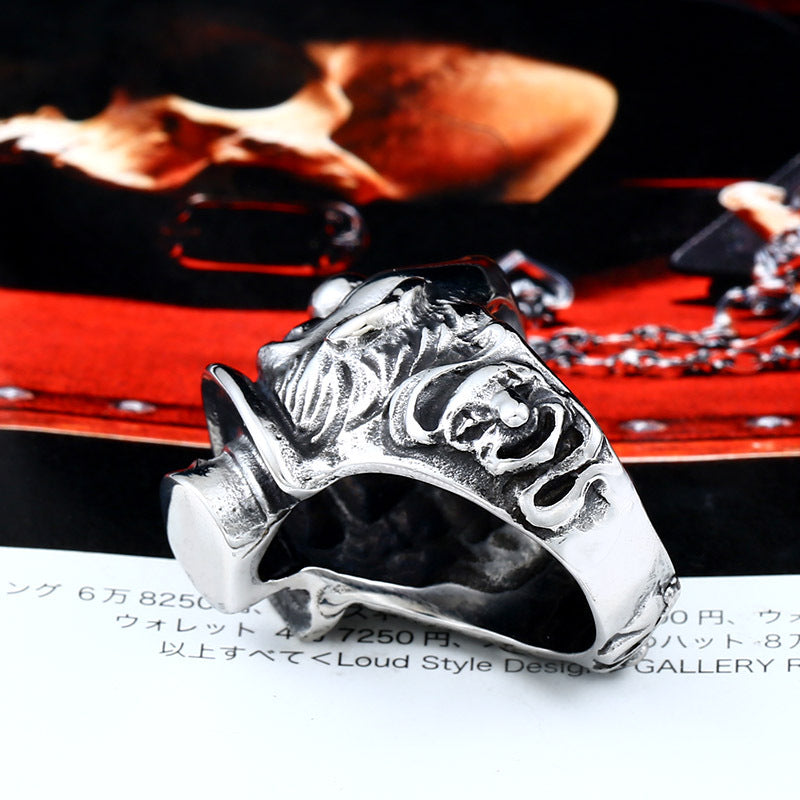 Bold Retro Punk Stainless Steel Clown Ring for Men - Unique Titanium Steel Design in Sizes 7-12