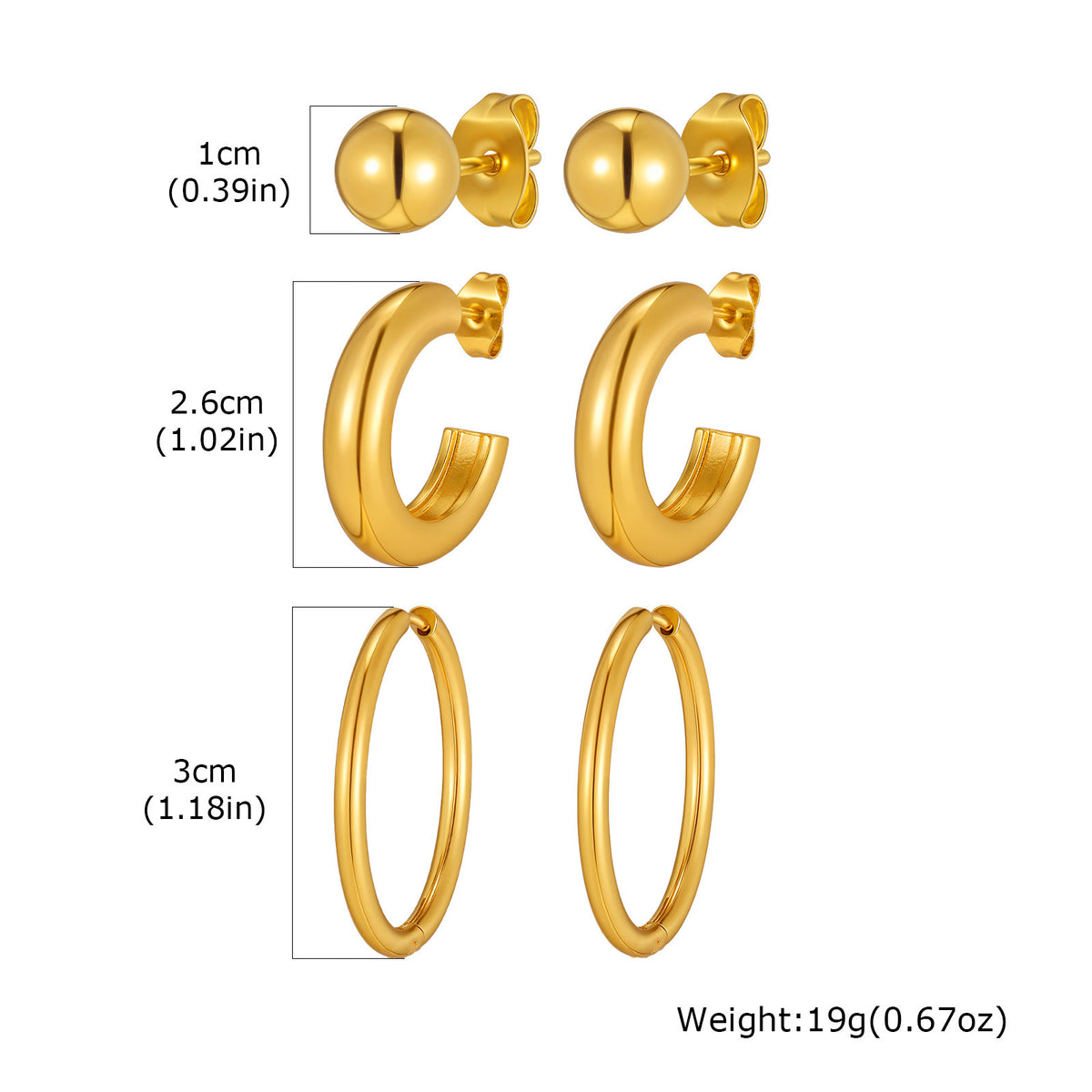 Coordinated Gold-Tone Earring Sets — 3 Styles