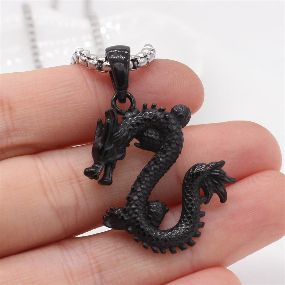 Retro Chinese Zodiac Dragon Pendant - Unisex Punk Fashion Accessory in Titanium Steel