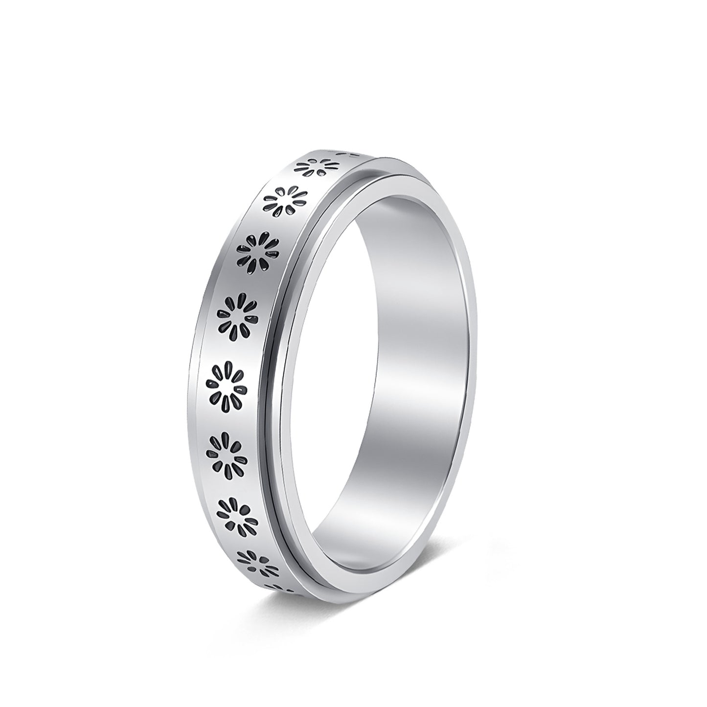 Planderful Elegant Rotatable Flower Titanium Steel Ring For Couples Unisex Marriage Proposal Jewelry