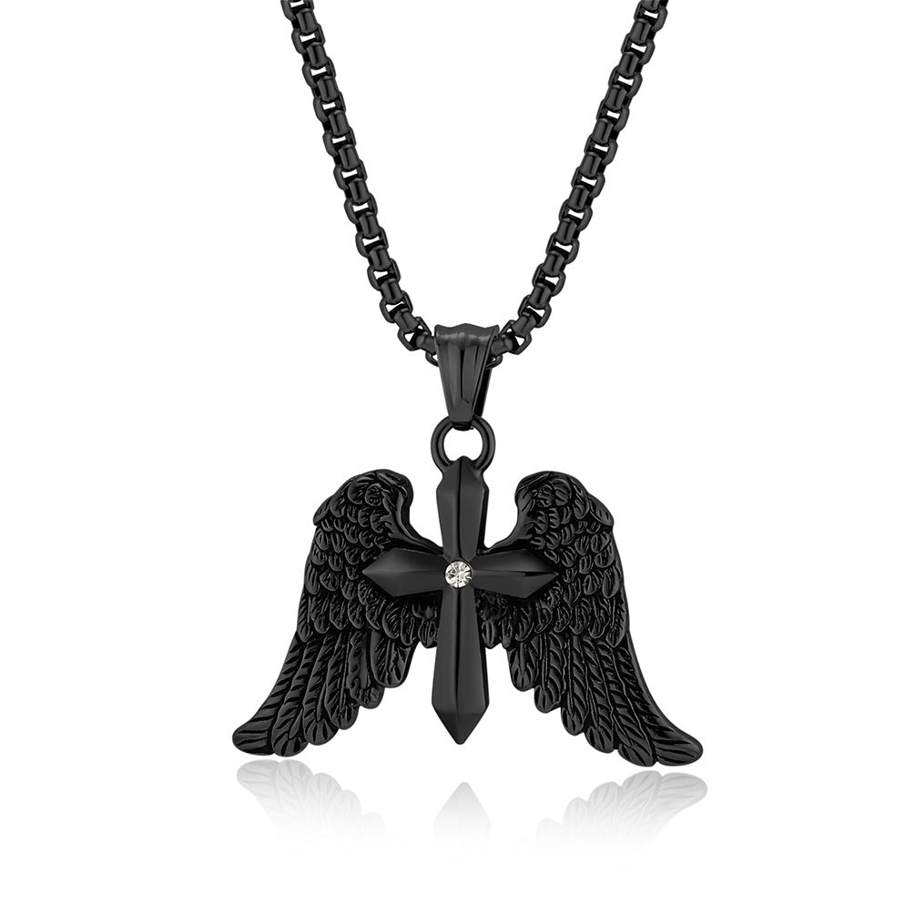 European And American Retro Archangel Wings Cross Necklace