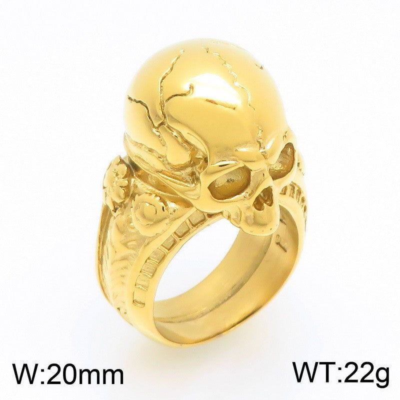 Gothic Ghost Head Ring, Punk Style Retro Dark Crack Skull Stainless Steel Men's