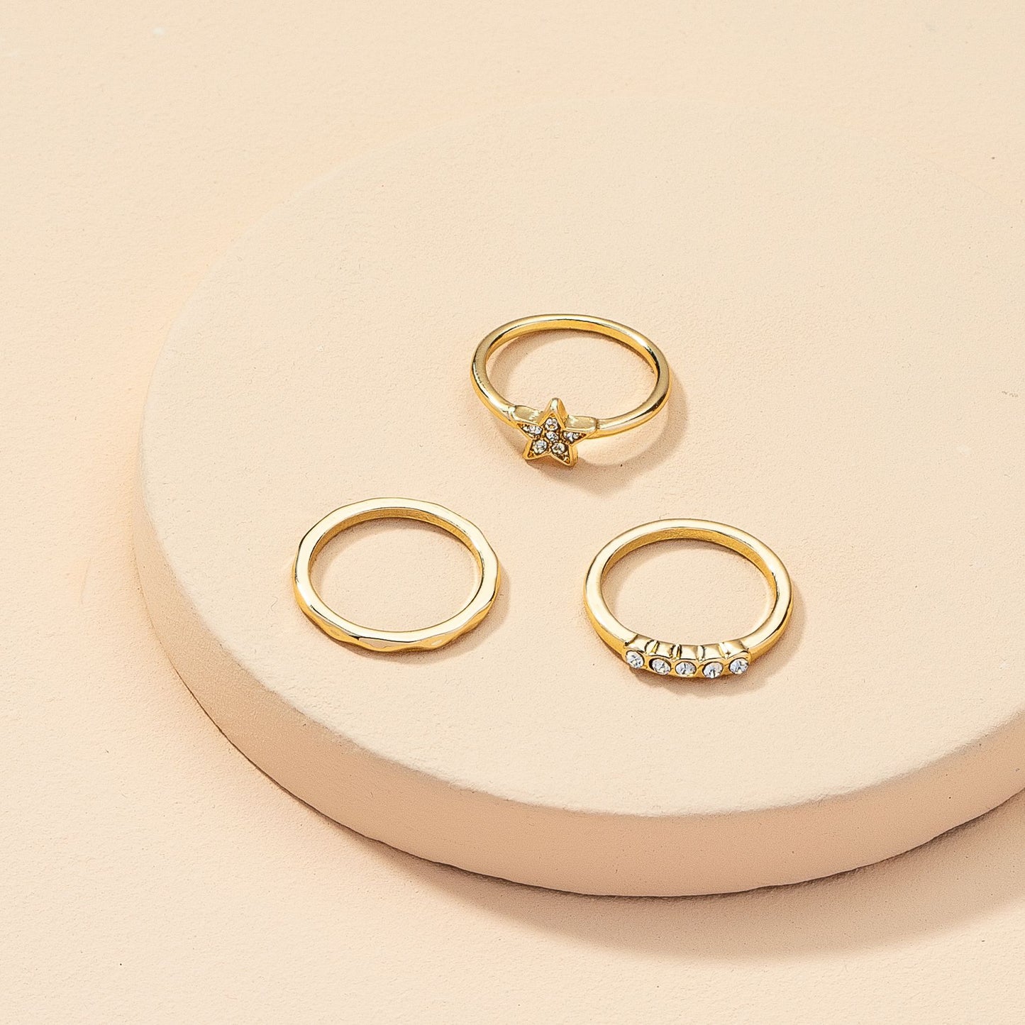 Golden Star and Zircon Ring Set with Cross-Border Design