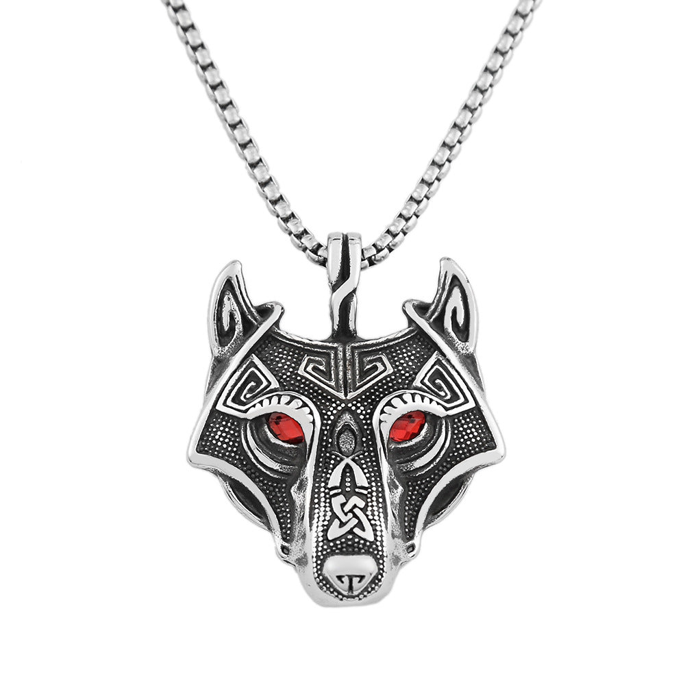 Foreign Trade Explosion Eye Stainless Steel Necklace Celtic Viking Wolf Head Pendant Jewelry for Men