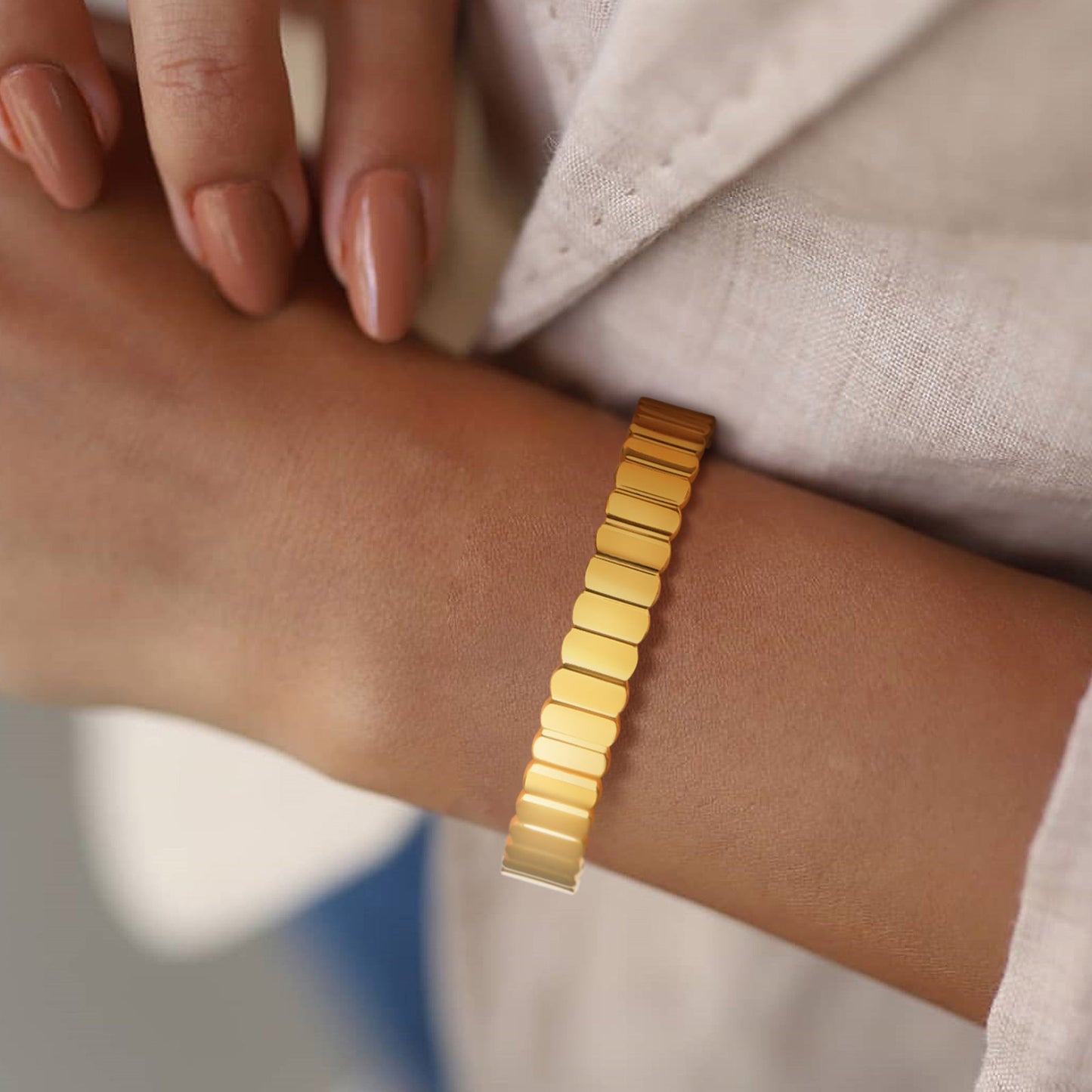 Stainless Steel European And American Personalized Opening Bracelet Gold