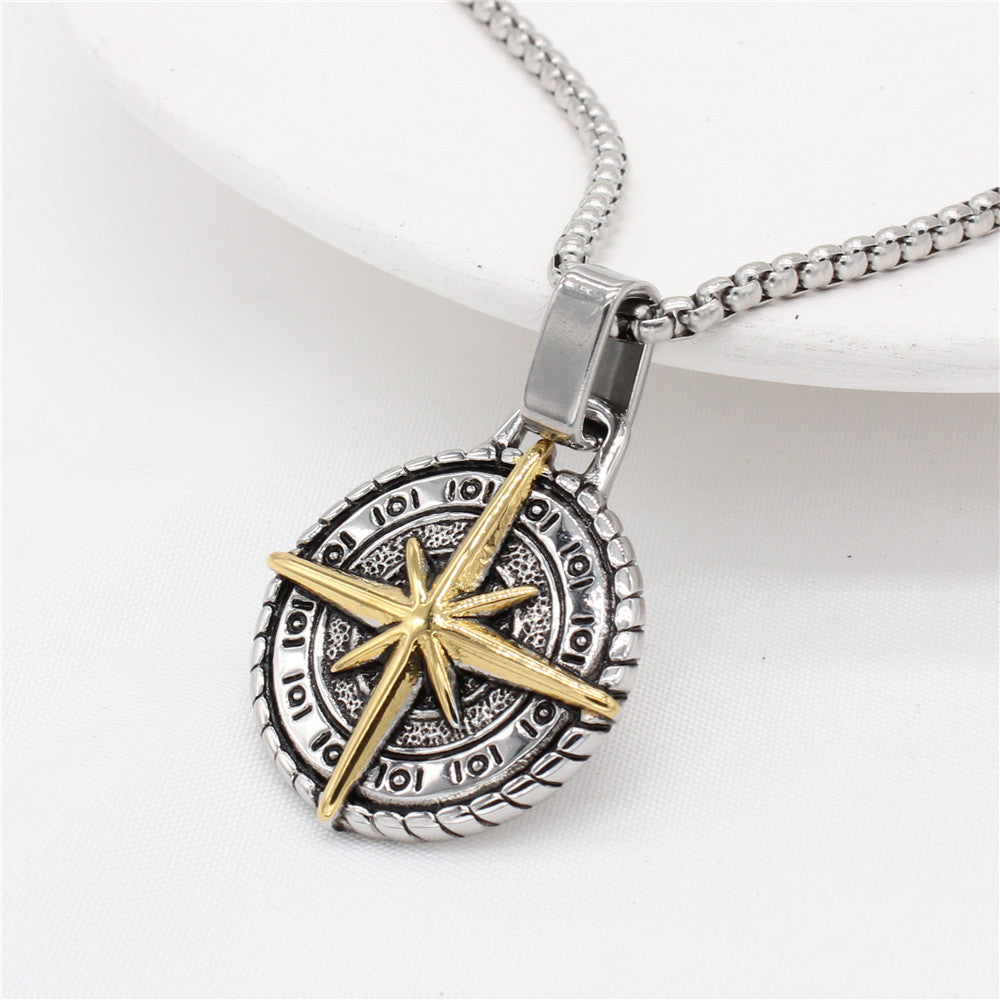 Cross Compass Pendant Necklace For Travelers Unisex Personalized Titanium Steel By Planderful