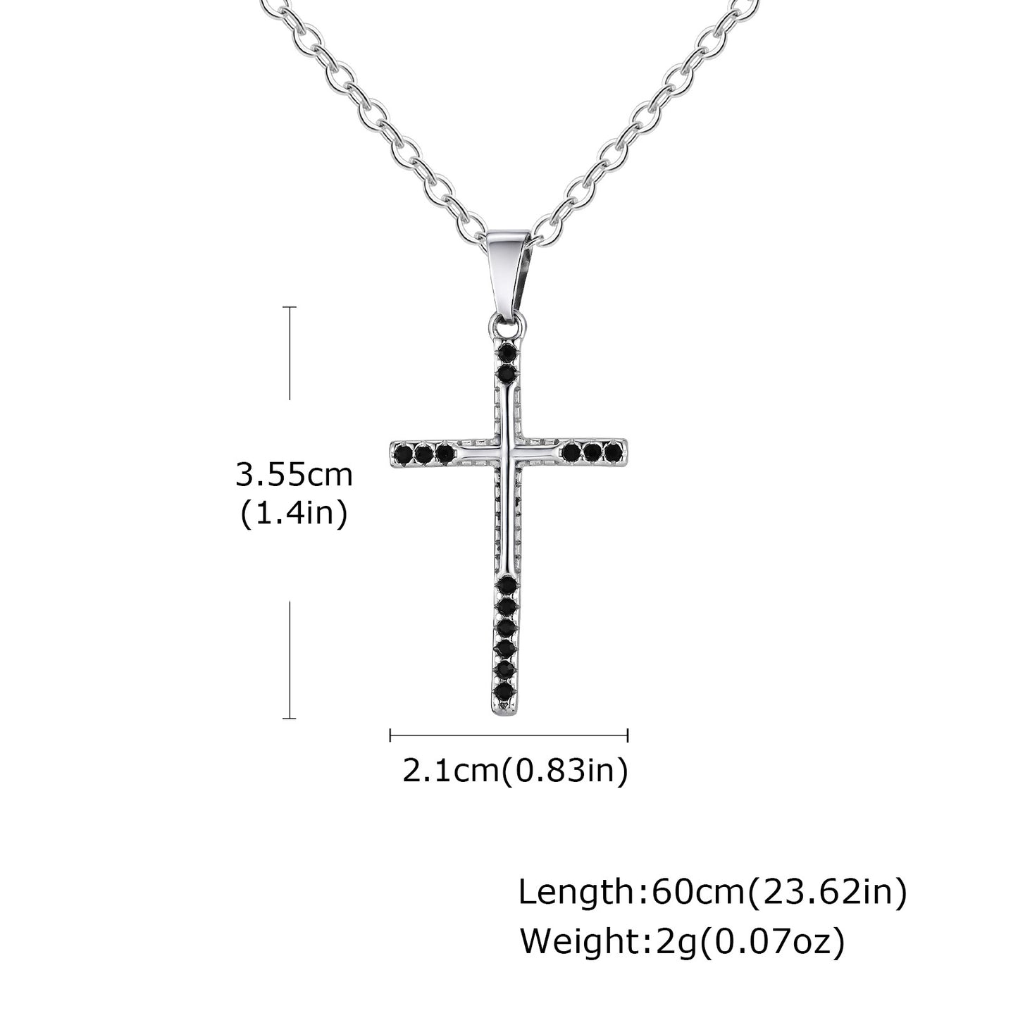 Planderful Stainless Steel Cross Pendant Men Black Zircon