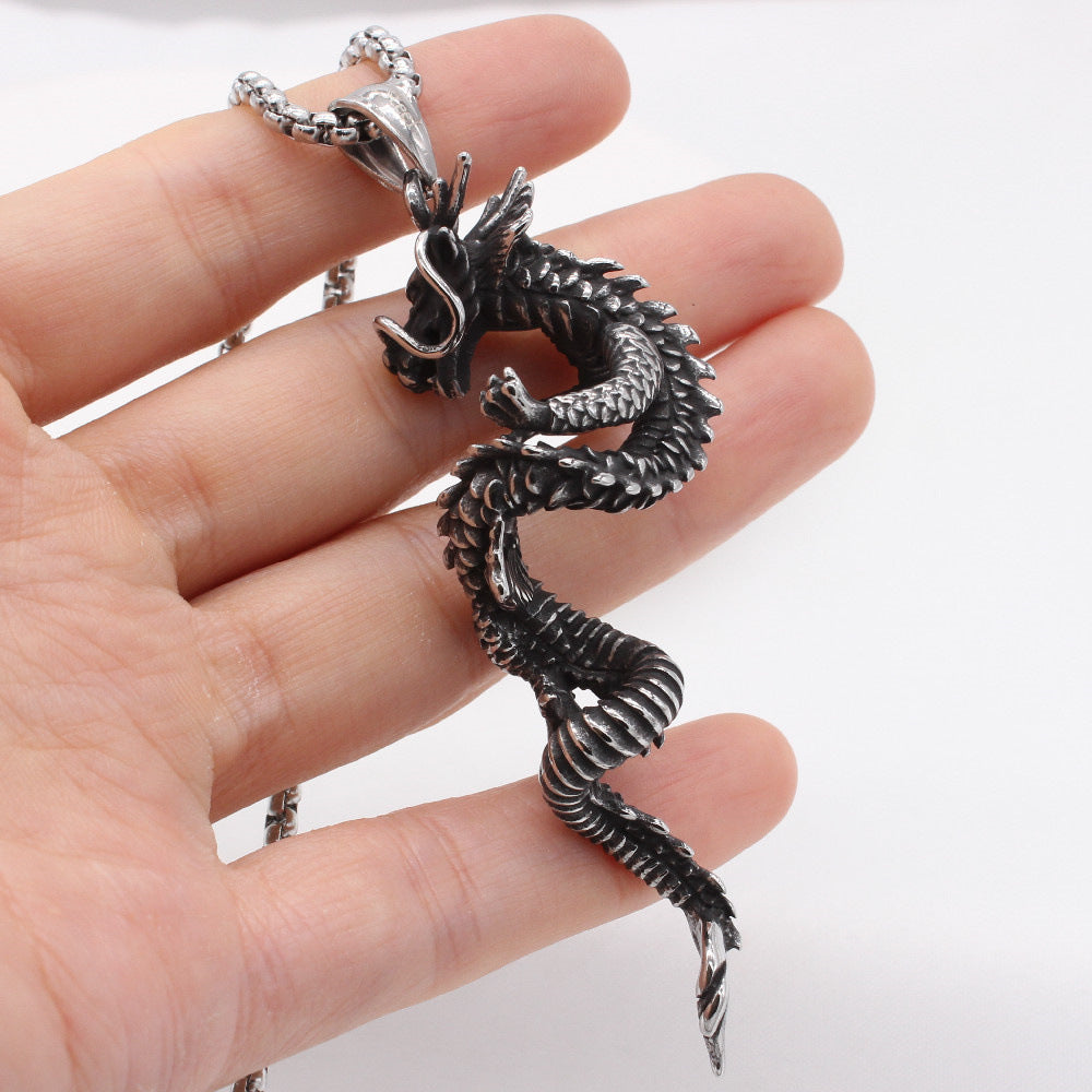 Planderful Dragon Pendant Titanium Steel Necklace For Men And Unisex Protection Charm Retro Style