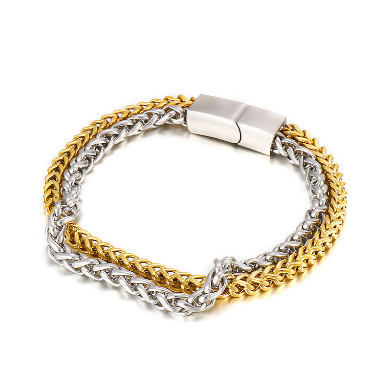 Stainless Steel – Punk Style Double-Layer Men's Titanium Steel Bracelet