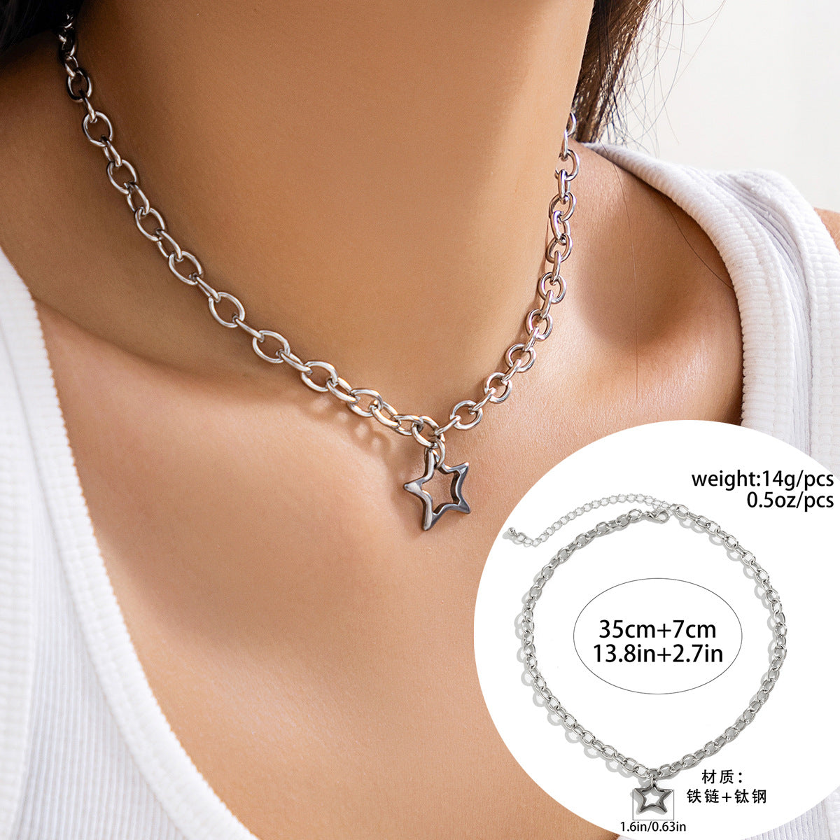 Elegant Titanium Steel Star Necklace with Chic Geometric Pendant
