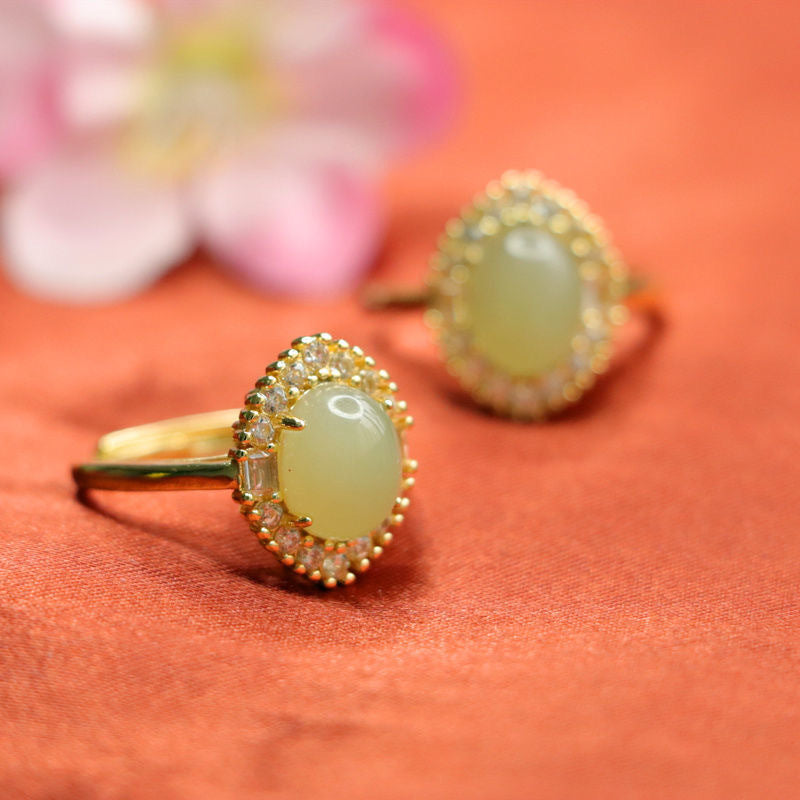 Hetian Jade Sterling Silver Ring with Zircon Accent - Fortune's Favor Collection