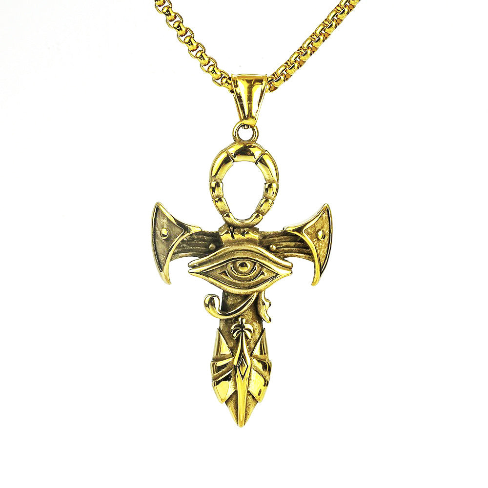 European And American Jewelry Wholesale Titanium Steel Pendant Men's Stainless Steel Necklace Retro Egypt Eye Of Horus For Men