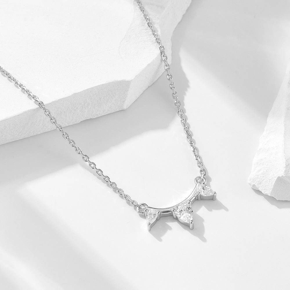 Wind 925 Sterling Silver Classic Single Row Inlaid Zircon Pendant Necklace Exquisite Water Drop