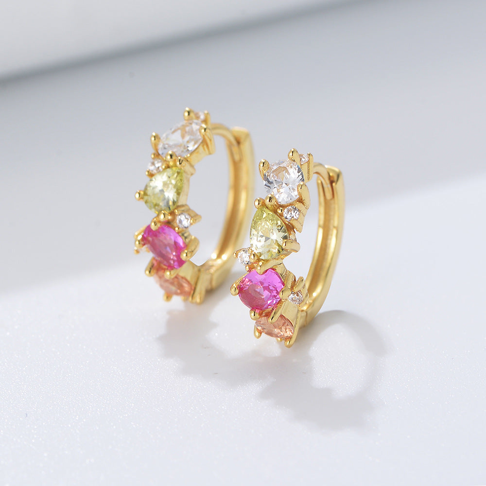S925 Sterling Silver Colored Zircon Ear Buckle Earrings Sense Mori Fairy Earrings