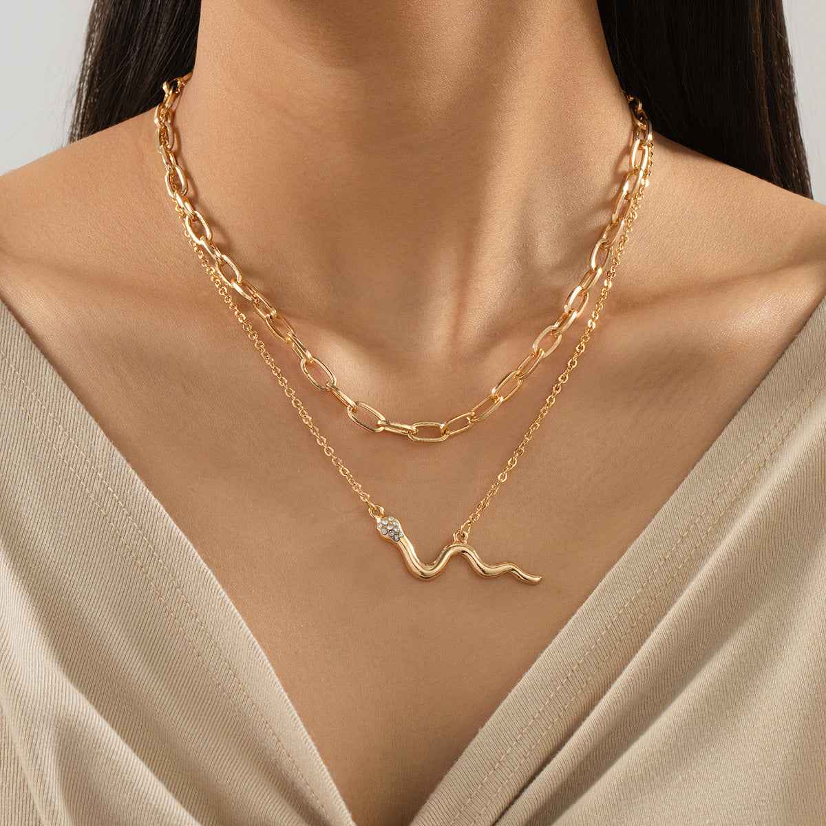 Planderful Vienna Verve Double-Layer Snake Necklace – Trendy European and American Fashion