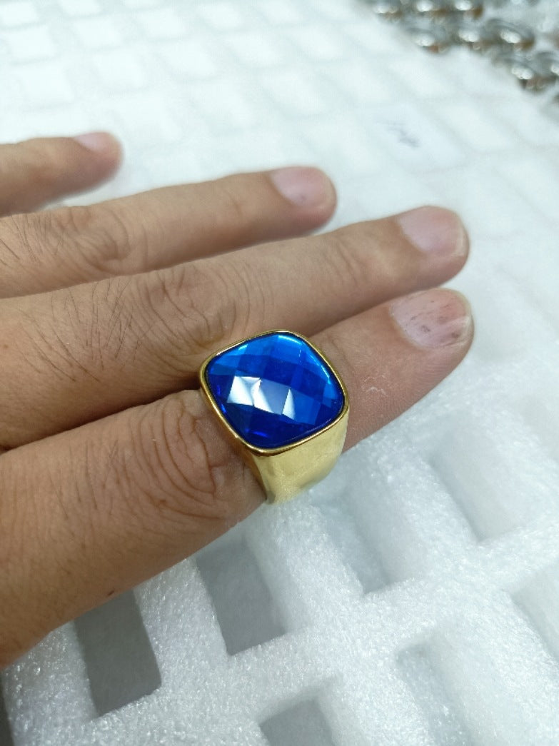 Stylish Titanium Steel Square Black Stone Ring for Men - Retro Punk Glossy Design with Personalized Touch