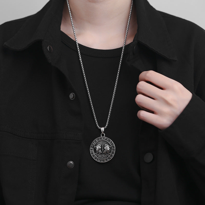 Stainless Steel Necklace – Statement Nordic Viking Wolf Rune