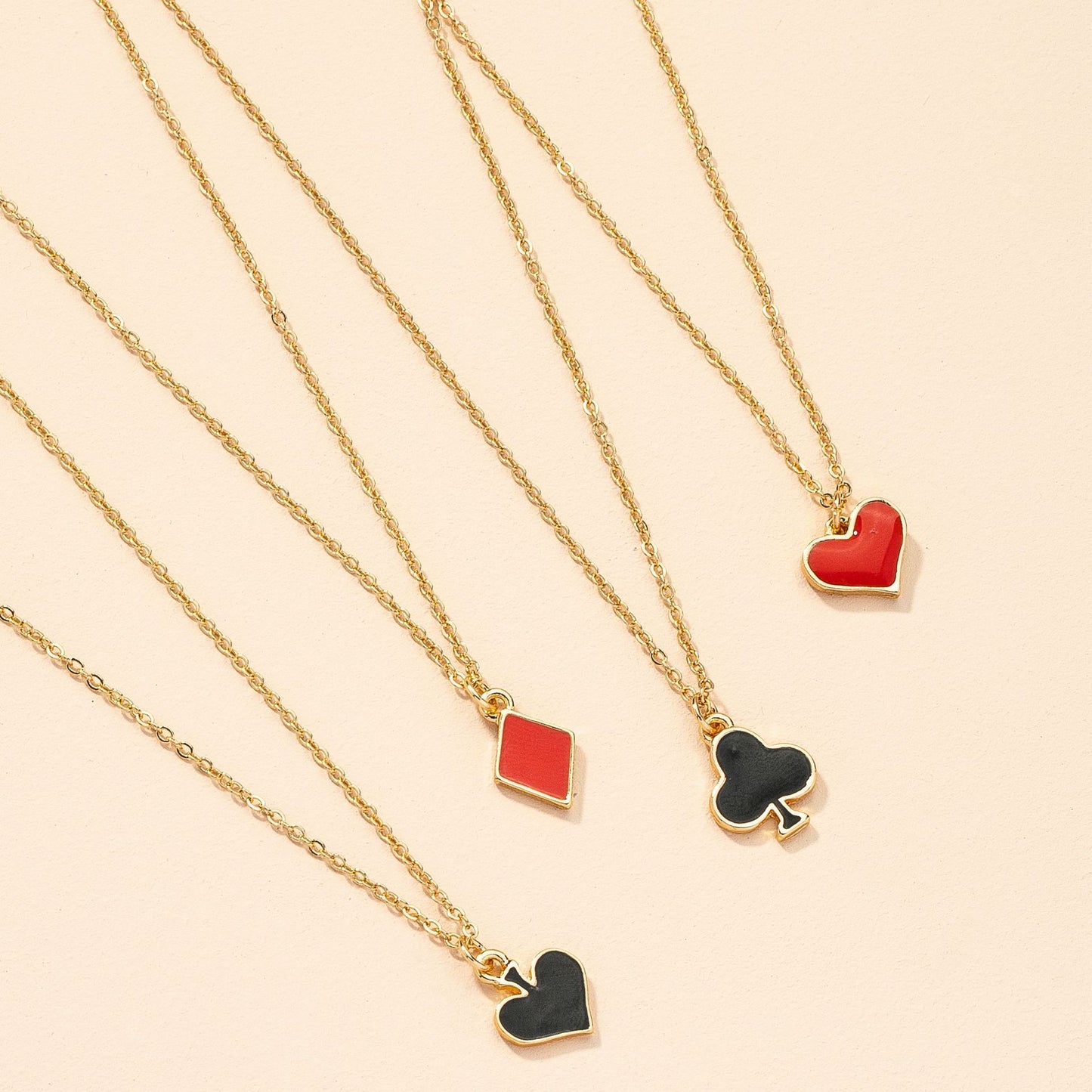 Korean Glazed Poker Necklace Set with Heart-shaped Pendant