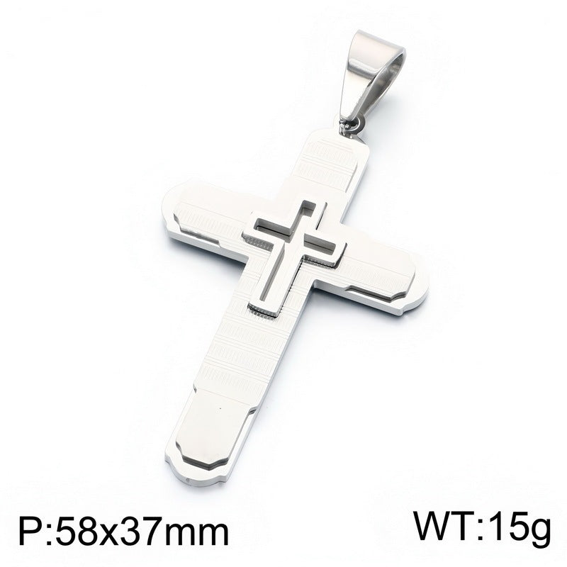 Hip-Hop Rock Multi-Level Design Cross Pendant Retro Brushed Stainless Steel Men's Pendant Necklace