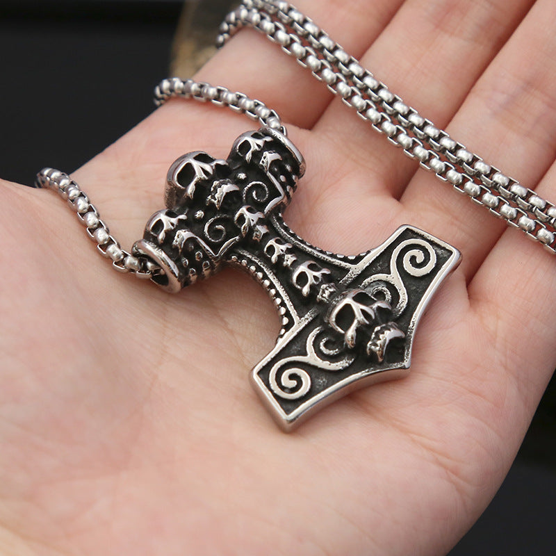 Foreign Trade Supply Europe and US Retro Skull Hammer Pendant Necklace