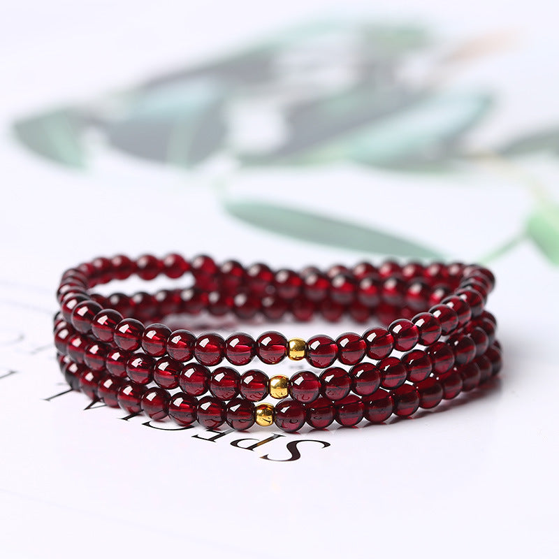 Authentic Garnet Bead Bracelet with Sterling Silver and Full Gold Accent