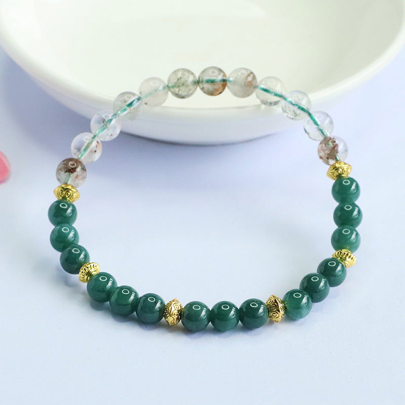Blue Water Jadeite Green Phantom Beaded Bracelet