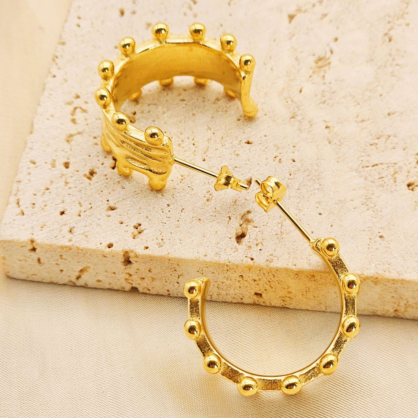 Planderful Gold Plated Stainless Steel Wood Grain C Shaped Pleated Earrings Statement For Women