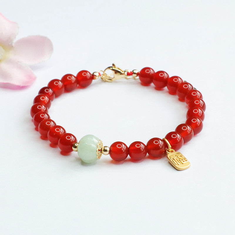 Red Agate and Jade Fortune's Favor Sterling Silver Bracelet