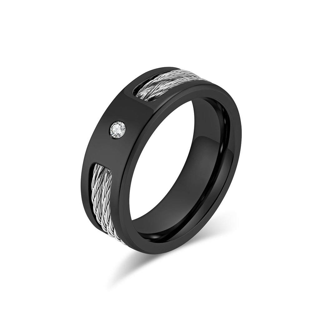 Personalized Light Luxury Zircon Inlaid Steel Ring for Men