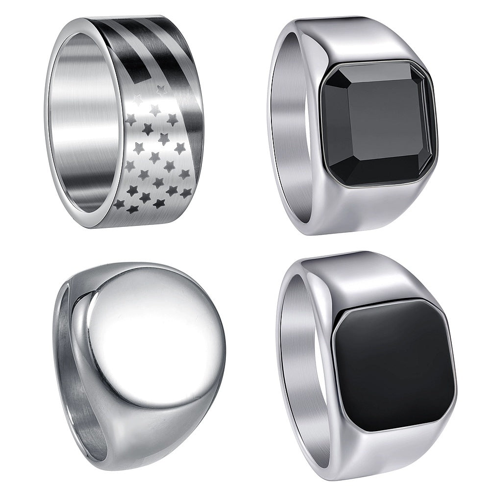 Planderful Everyday Genie Mens Hip Hop Ring Set 4 Piece Stainless Steel Fade Resistant Unisex