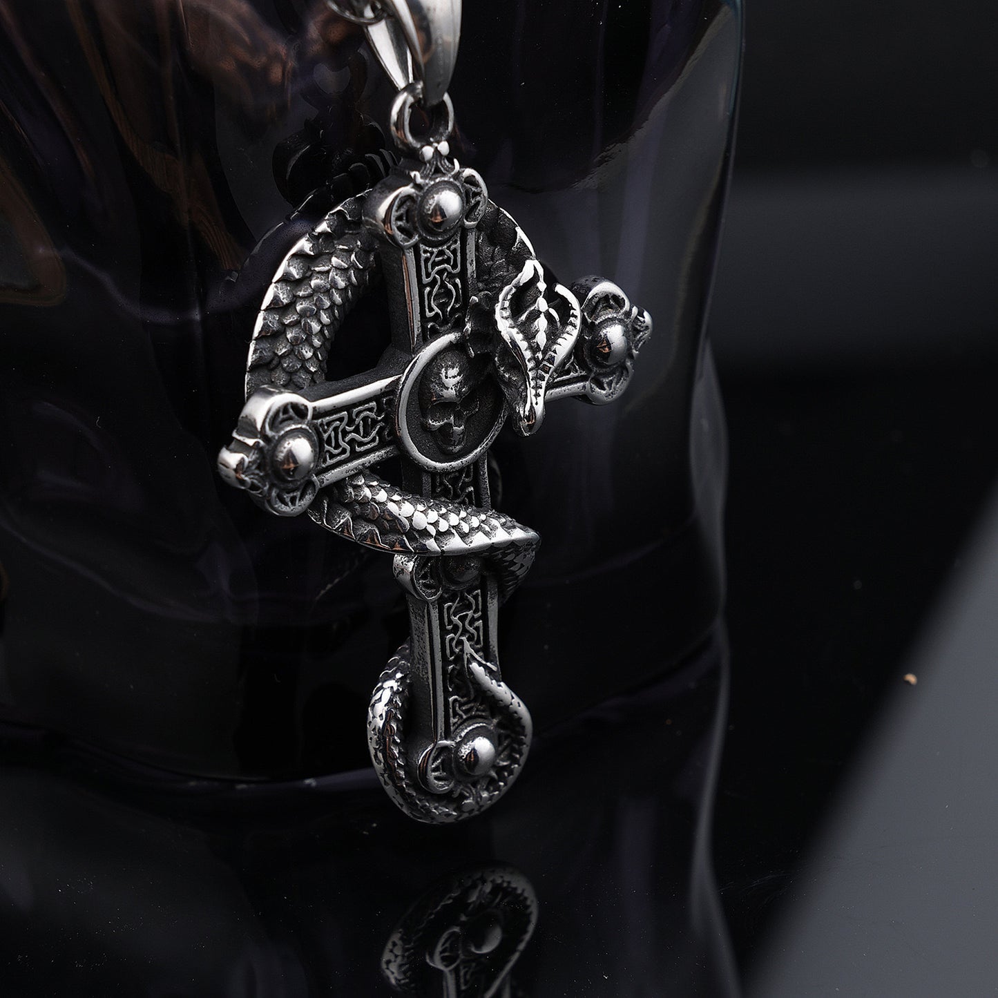 Planderful Stainless Steel Pendant Necklace Skull Dragon Cross For Men Retro Gothic Style