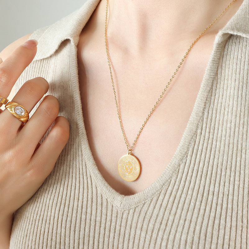 Celestial Charm 18k Gold Plated Necklace - Stainless Steel Sun Moon Pendant