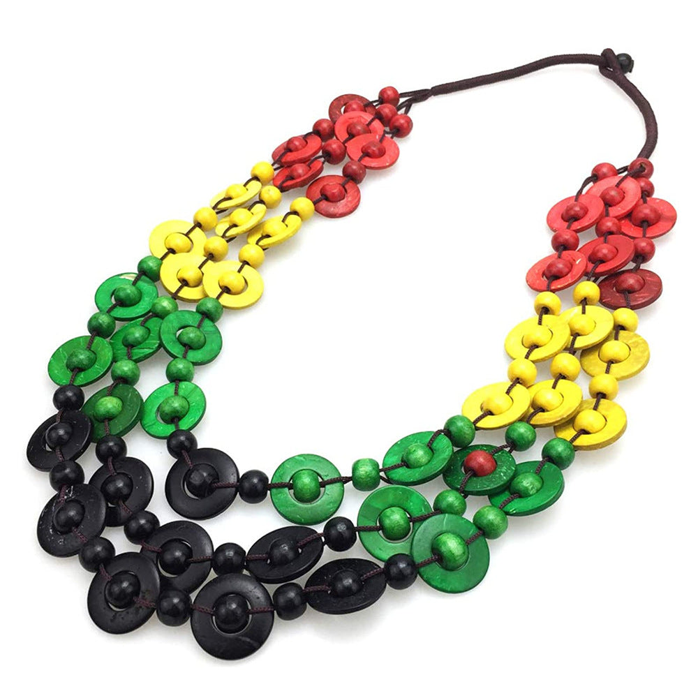 Coconut Shell Tassel Necklace with Ethnic Weaving