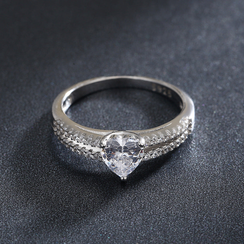 Elegant Heart-shaped Zirconia Sterling Silver Ring for Women